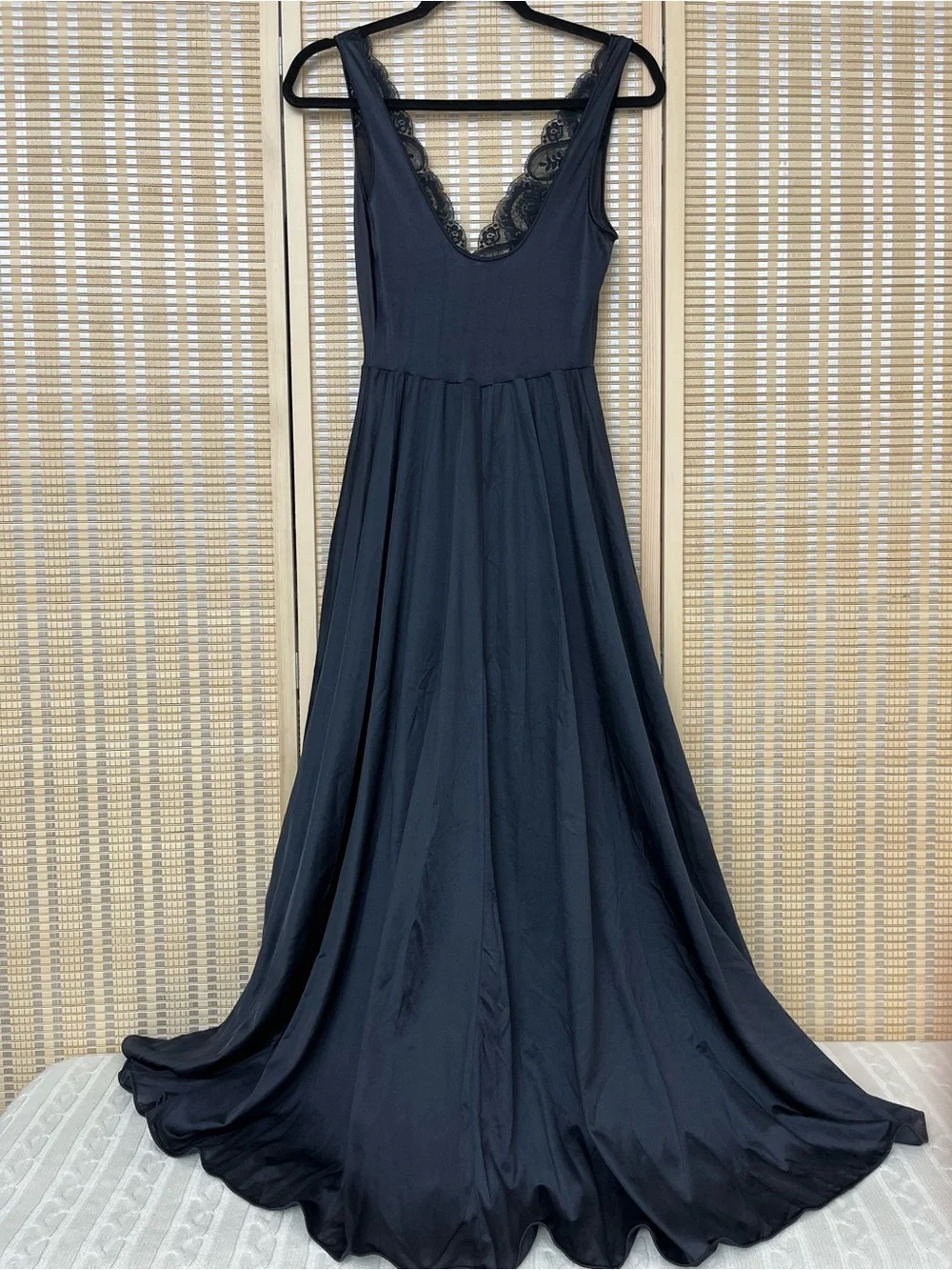 Olga Black Lace-Trim Long Nightgown dress - Picture 2 of 4